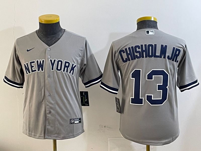 Youth New York Yankees #13 Chisholm jr Grey Game 2025 Nike MLB Jersey style 1
